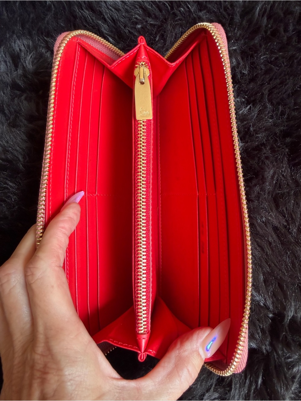 Christian Louboutin Pink Zip-Around Wallet with Multicolor Gradient Studs - Picture 9 of 17